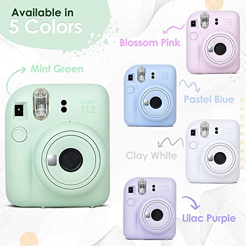 Fujifilm Instax Mini 12 Camera with Fujifilm Instant Mini Film (60 Sheets) Bundle with Deals Number One Accessories Including Carrying Case, Photo Album, Stickers (Pastel Blue)