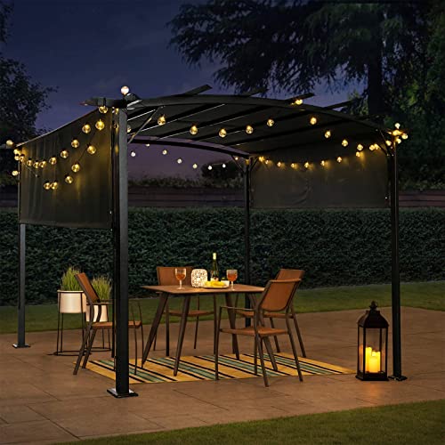 12 X 9 FT Gazebo Outdoor Waterproof Outdoor Grape Shade Canopy Tent with Retractable Shade Canopy, Sturdy Retractable Pergola for Grill, Yard, Commercial