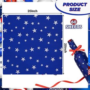 Bolsome 60 Sheets 20 * 20 Inches Silver Star Tissue Paper, Navy Blue Tissue Paper for Gift Wrapping for Birthday Baby Shower Patriotic Themed Party DIY Craft