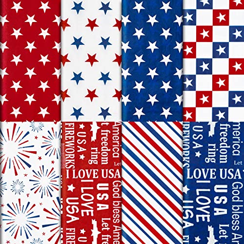 Whaline 120 Pcs Patriotic Tissue Paper Blue Red White Stars Stripe Wrapping Paper 4th of July Art Tissue Paper Art Crafts for DIY Gift Packaging Independence Day Party Decorations, 14x20 inch