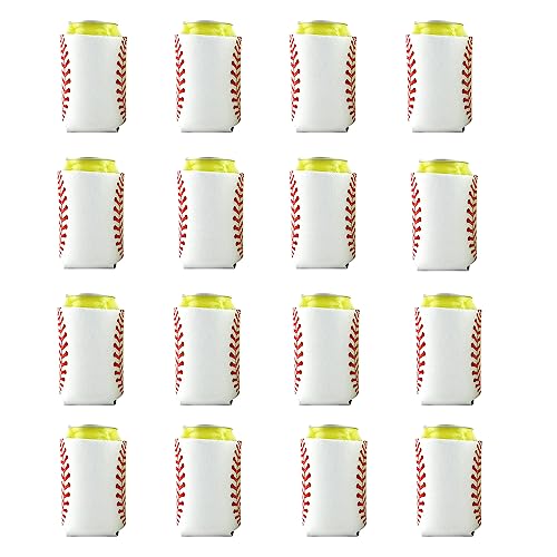 Neoprene Baseball Can Coolers Sleeves: 16PCS Beer Bottle Cup Insulator Can Sleeves for Beer Reusable Baseball Lovers Gifts for Hot and Cold Drinks Soda Game Party