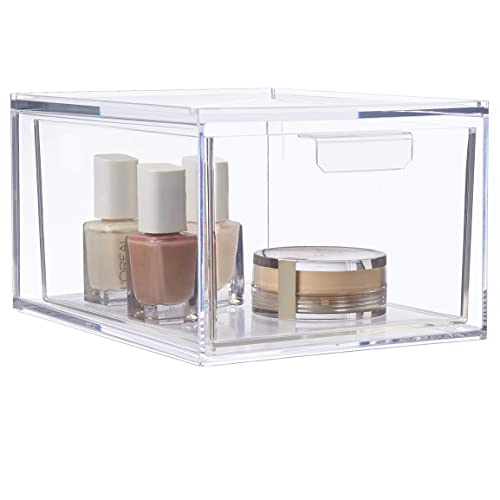 STORi Audrey Stackable Clear Bin Plastic Organizer Single Drawer | 4.5-Inches Tall | Organize Cosmetics and Beauty Supplies on a Vanity | Made in USA