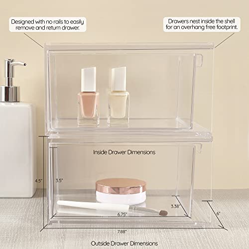 STORi Audrey Stackable Clear Bin Plastic Organizer Single Drawer | 4.5-Inches Tall | Organize Cosmetics and Beauty Supplies on a Vanity | Made in USA