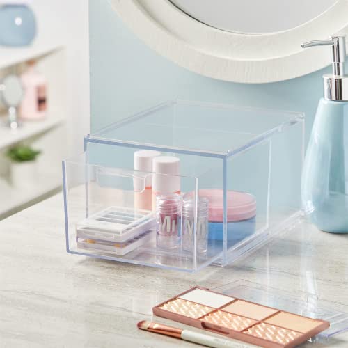 STORi Audrey Stackable Clear Bin Plastic Organizer Single Drawer | 4.5-Inches Tall | Organize Cosmetics and Beauty Supplies on a Vanity | Made in USA