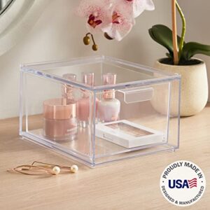 STORi Audrey Stackable Clear Bin Plastic Organizer Single Drawer | 4.5-Inches Tall | Organize Cosmetics and Beauty Supplies on a Vanity | Made in USA