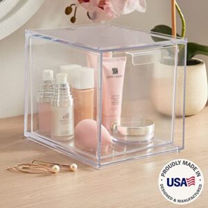 STORi Audrey Stackable Clear Bin Plastic Organizer Single Drawer | 6.75-Inches Tall | Organize Cosmetics and Beauty Supplies on a Vanity | Made in USA