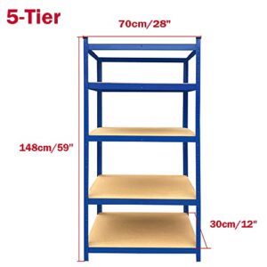 AUTOFU Shelf Organizer - Garage Shelves, Heavy Duty Metal Shelving Unit, Storage Shelf, Utility Rack, Standing Racking Units for Kitchen Pantry Closet Workshop Shed, 5 Tier, 59x28x12inch(H*W*D), Blue