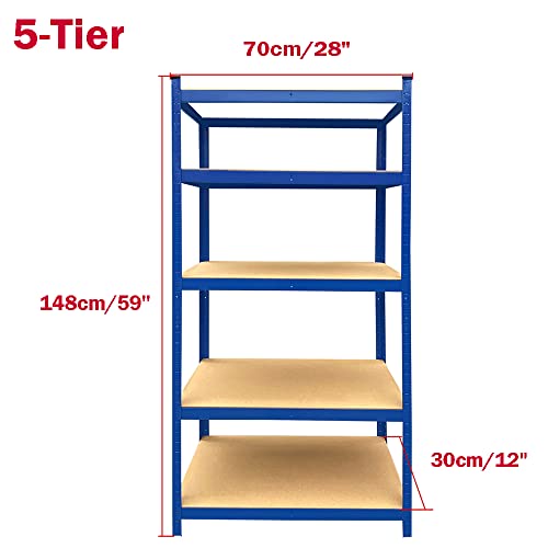 AUTOFU Shelf Organizer - Garage Shelves, Heavy Duty Metal Shelving Unit, Storage Shelf, Utility Rack, Standing Racking Units for Kitchen Pantry Closet Workshop Shed, 5 Tier, 59x28x12inch(H*W*D), Blue