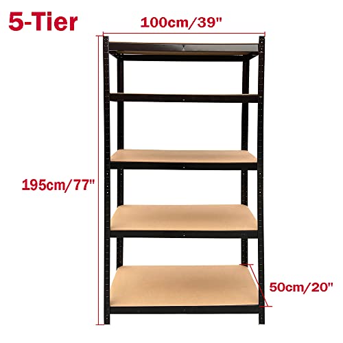 Shelf Organizer - Garage Shelves, Heavy Duty Metal Shelving Unit, Storage Shelf, Utility Rack, Standing Racking Units for Kitchen Pantry Closet Workshop Shed, 5 Tier, 77x39x20inch(H*W*D), Black