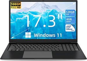 sgin 17 inch laptop, windows 11 laptops with ips display, 4gb ram 128gb ssd computer, intel celeron quad core j4105(up to 2.5 ghz), mini hdmi, webcam, dual wi-fi, 512gb expansion