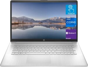 hp 17 laptop, 17.3" hd touchscreen display, 12th gen intel i7-1255u processor, 16gb ram 1tb pcie ssd, backlit keyboard, webcam, wifi, bluetooth, windows 11 home, natural silver