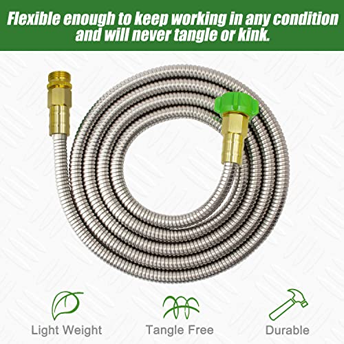 YANWOO 304 Stainless Steel 5ft Short Garden Hose with Female to Male Metal Connector, Flexible & Lightweight Water Hose, Drinking Water Safe (5ft)