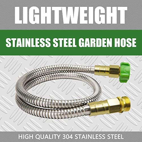 YANWOO 304 Stainless Steel 5ft Short Garden Hose with Female to Male Metal Connector, Flexible & Lightweight Water Hose, Drinking Water Safe (5ft)