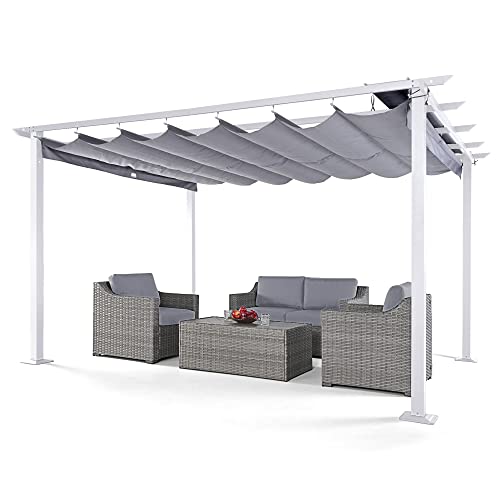 HAPPATIO 10' X 13' Pergola Retractable Pergola Canopy with White Frame for Backyards, Gardens, Patios, Outdoor Pergola with Sun and Rain-Proof Canopy (Gray)