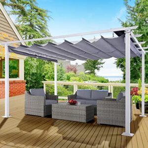 HAPPATIO 10' X 13' Pergola Retractable Pergola Canopy with White Frame for Backyards, Gardens, Patios, Outdoor Pergola with Sun and Rain-Proof Canopy (Gray)