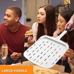 Perforated Pizza Peel 12-inch, Hard Anodized Aluminum Metal Pizza Spatula Paddle (12'' x 13.7''), Pizza Turning Peel, with Long and Heat Resistant Silicone Handle, Pizza Oven Accessories