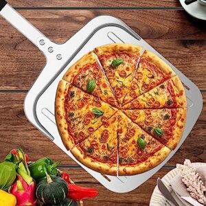 Perforated Pizza Peel 12-inch, Hard Anodized Aluminum Metal Pizza Spatula Paddle (12'' x 13.7''), Pizza Turning Peel, with Long and Heat Resistant Silicone Handle, Pizza Oven Accessories