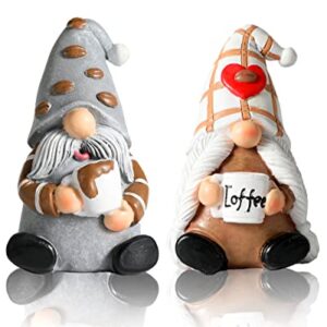 iStatue Coffee Gnomes - Set of 2 Resin 4-inch Swedish Collectible Figurines Couple and Coffee Bar Accessories for Counter Valentine Decor (Coffee Gnomes)