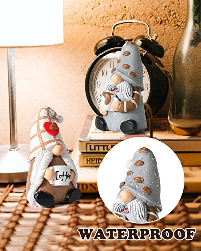 iStatue Coffee Gnomes - Set of 2 Resin 4-inch Swedish Collectible Figurines Couple and Coffee Bar Accessories for Counter Valentine Decor (Coffee Gnomes)