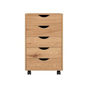 Naomi Home Taylor 5 Drawer Chest, Wood Storage Dresser Cabinet with Wheels, Storage Organization, Makeup Drawer Unit for Closet, Bedroom, Office File Cabinet 180 lbs Capacity – Natural