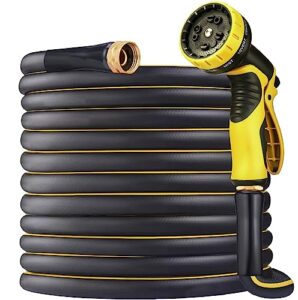 adimos hybrid garden hose 50 ft x 5/8", heavy duty flexible lightweight water hose 50ft with 10 function sprayer nozzle, 3/4'' solid brass fittings, ultra durable, all-weather, burst 600 psi
