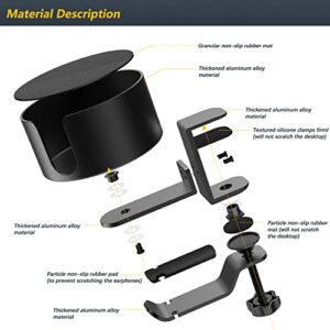 3.94'' Large Desk Cup Holder, 360° Rotating Metal Cup Holder & Under Desk Headphone Stand, Gaming Desk Anti-Spill Cup Holder Clamp for Table or Chair, Coffee Mugs, Bottles, Headset Hook