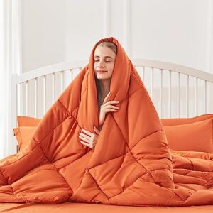 Gotroolhome Twin Size Comforter Sets, 5 Pieces Cozy Bed in a Bag Twin, Burnt Orange Bed Set with Comforter, Pillow Sham, Pillowcase, Flat Sheet, Fitted Sheet