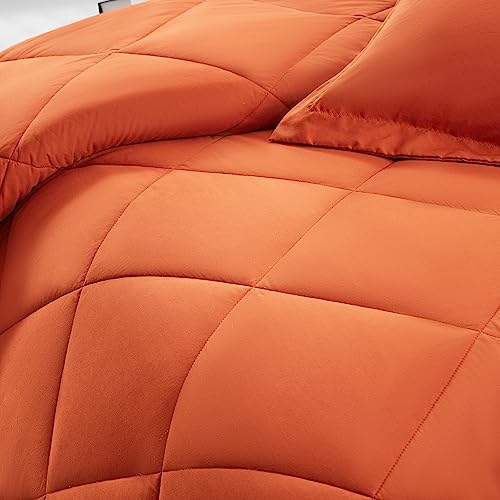 Gotroolhome Twin Size Comforter Sets, 5 Pieces Cozy Bed in a Bag Twin, Burnt Orange Bed Set with Comforter, Pillow Sham, Pillowcase, Flat Sheet, Fitted Sheet