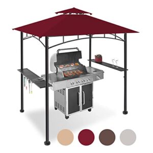 fab based 5x8 grill gazebo canopy for patio, outdoor bbq gazebo with shelves, barbeque grill canopy (red)
