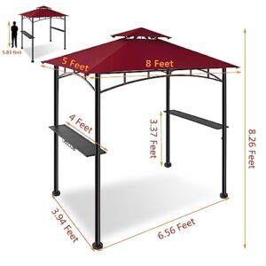 FAB BASED 5x8 Grill Gazebo Canopy for Patio, Outdoor BBQ Gazebo with Shelves, Barbeque Grill Canopy (Red)