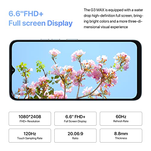 UMIDIGI G3 MAX 8+128GB Android 13 Unlocked Cell Phone,50MP Ultra-Clear AI Camera Smartphone,6.6-inch FHD Display Android Phone,5150mAh Massive Battery Mobile Phone Support Expandable Up to 1TB