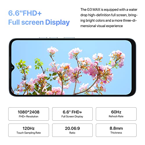 UMIDIGI G3 MAX （8+128GB Android 13 Unlocked Cell Phone,50MP Ultra-Clear AI Camera Smartphone,6.6-inch FHD Display Android Phone,5150mAh Massive Battery Mobile Phone Support Expandable Up to 1TB