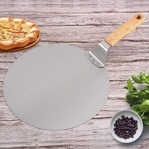 GUANGMING - Pizza Peel Round Stainless Steel, Perfect for Baking Homemade Pizza, Bread, Cakes, Biscuits, Wooden Handle Metal Shovel Spatula Peal for Baking Pizza and Cake,Silver