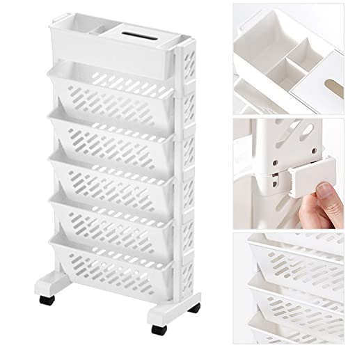 FOTABPYTI Mobile Bookshelf, Plastic Rolling Organization Shelf Practical Rotatable for Home (6 Layer)