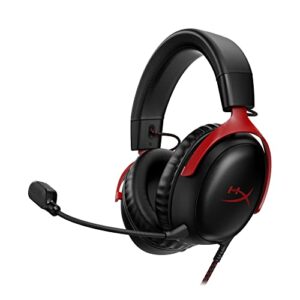 hyperx cloud iii – wired gaming headset, pc, ps5, xbox series x|s, angled 53mm drivers, dts, memory foam, durable frame, ultra-clear 10mm mic, usb-c, usb-a, 3.5mm – black/red