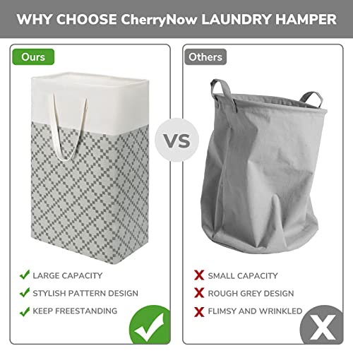 CherryNow Large Laundry Hmaper 90L 2 Pack, Collapsible Laundry Basket Dirty Clothes Hamper with Extended Handles Decorative Basket for Laundry Tall Laundry Bin for Bathroom, Bedroom, Grey