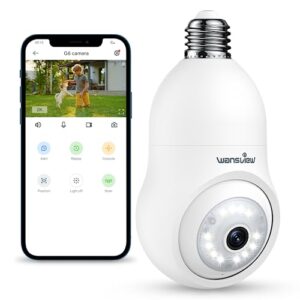 wansview 2k light bulb security camera - 2.4g wifi security cameras wireless outdoor indoor for home security, 360° monitoring, auto tracking, 24/7 recording, color night vision, compatible with alexa