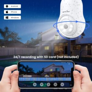 wansview 2K Light Bulb Security Camera - 2.4G WiFi Security Cameras Wireless Outdoor Indoor for Home Security, 360° Monitoring, Auto Tracking, 24/7 Recording, Color Night Vision, Compatible with Alexa