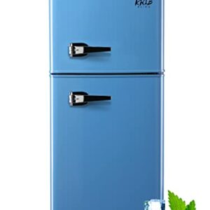 KRIB BLING Refrigerator with Freezer 3.5 Cu.Ft with 7 Level Adjustable Thermostat Control 2 Door Energy Saving Top-Freezer Compact Refrigerator Blue