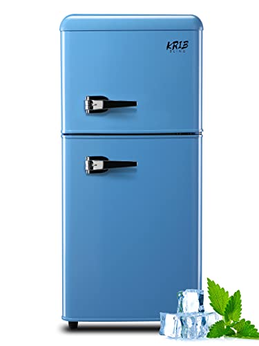 KRIB BLING Refrigerator with Freezer 3.5 Cu.Ft with 7 Level Adjustable Thermostat Control 2 Door Energy Saving Top-Freezer Compact Refrigerator Blue