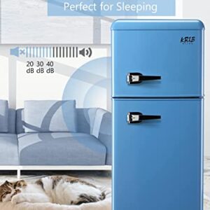 KRIB BLING Refrigerator with Freezer 3.5 Cu.Ft with 7 Level Adjustable Thermostat Control 2 Door Energy Saving Top-Freezer Compact Refrigerator Blue