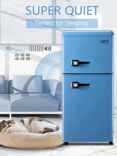 KRIB BLING Refrigerator with Freezer 3.5 Cu.Ft with 7 Level Adjustable Thermostat Control 2 Door Energy Saving Top-Freezer Compact Refrigerator Blue