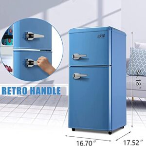 KRIB BLING Refrigerator with Freezer 3.5 Cu.Ft with 7 Level Adjustable Thermostat Control 2 Door Energy Saving Top-Freezer Compact Refrigerator Blue