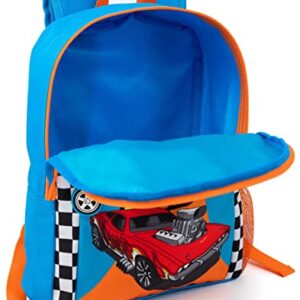 Hot Wheels Kids Backpack | Girls Boys Orange Blue Car Race Wheels Rucksack | Luggage Sports School Bag with Adjustable Straps | Racer Merchandise Gifts