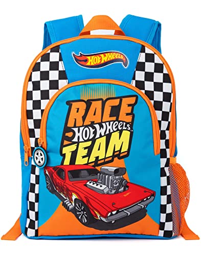 Hot Wheels Kids Backpack | Girls Boys Orange Blue Car Race Wheels Rucksack | Luggage Sports School Bag with Adjustable Straps | Racer Merchandise Gifts