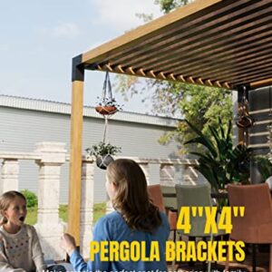 ZEKOO Pergola Kit Slotted Design Outdoor Pergola Brackets with End Cap Corner, 3-Way Right Angle Corner Bracket with 4 Post Base for Wood Lumber 4x4 (Actual: 3.5"x3.5")