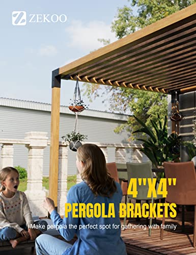 ZEKOO Pergola Kit Slotted Design Outdoor Pergola Brackets with End Cap Corner, 3-Way Right Angle Corner Bracket with 4 Post Base for Wood Lumber 4x4 (Actual: 3.5"x3.5")