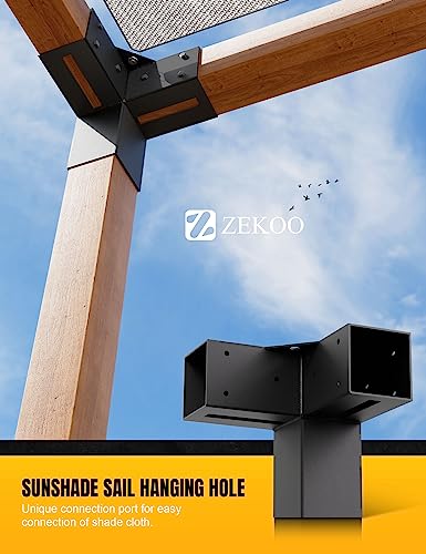 ZEKOO Pergola Kit Slotted Design Outdoor Pergola Brackets with End Cap Corner, 3-Way Right Angle Corner Bracket with 4 Post Base for Wood Lumber 4x4 (Actual: 3.5"x3.5")