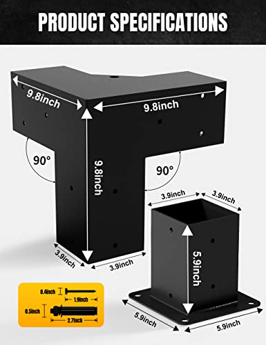 ZEKOO Pergola Kit Slotted Design Outdoor Pergola Brackets with End Cap Corner, 3-Way Right Angle Corner Bracket with 4 Post Base for Wood Lumber 4x4 (Actual: 3.5"x3.5")