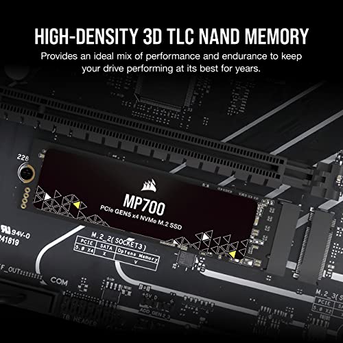 Corsair MP700 2TB PCIe Gen5 x4 NVMe 2.0 M.2 SSD – High-Density TLC NAND – Aluminum Heatsink – M.2 2280 – DirectStorage Compatible – Up to 10,000MB/sec – PCIe Gen4 & Gen3 Backwards Compatible – Black